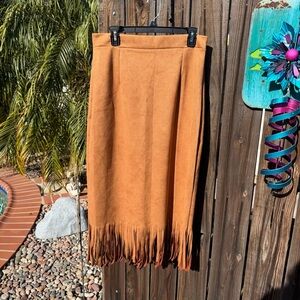 Fringed Tan Suede Skirt